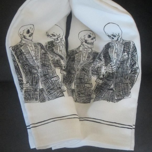 Cynthia Rowley Curious Two Grooms Skeleton Tux groomsmen Kitchen Towel Set of 2 - Picture 2 of 5